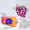 Impressive Orchids Bouquet With Assorted Chocolates Box Online
