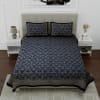 Buy Khari Gold Print Cotton Bedsheet Set With Pillow Covers - Dark Blue