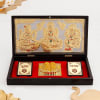 Gift Laxmi, Ganesha, Saraswati Gold & Silver Plated Charan Paduka in Box