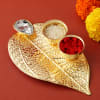 Gift Leaf Shaped Bhai Dooj Tikka Thali with Chocolates Hamper