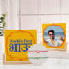 Lotus Kundan Rakhi Set Of 2 With Sandwich Frame - Personalized Online