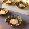 Gift Lotus Metal T-Light Holders With T-Lights (Set of 4+4)