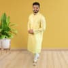 Mellow Yellow Jacquard Kurta Set for Men Online