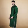 Gift Men's Silk-Cotton Long Woven Kurta (Green)