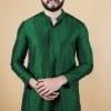 Shop Men's Silk-Cotton Long Woven Kurta (Green)