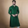 Men's Silk-Cotton Long Woven Kurta (Green) Online