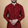 Buy Men's Silk-Cotton Long Woven Kurta (Maroon)