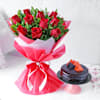 Mesmerising Red Roses Bouquet with Chocolate Cake Online