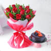 Mesmerising Red Roses Bouquet with Chocolate Cake (Half Kg) Online