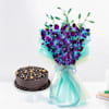 Midnight Truffle Cake And Blue Orchids Bouquet Combo Online