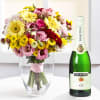 Mixed colorful bouquet and sparkling wine Online