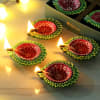 Multi Colored Hand Painted Clay Diya (Set of 4) Online