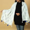 Gift Off White Cotton Stole with Block Prints and Tassels