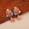 Gift Orange Stone And CZ Drop Earrings
