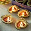 Paisley Shaped Clay Diyas in Oxidized Metallic Paint- Set of 4 Online