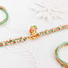 Gift Pastel Krishna Macrame Rakhi With Meena Work