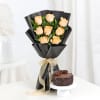Peachy Delight - Peach Roses Bouquet With Mini Cake Online