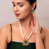 Buy Pearl And Green Stone Necklace Set