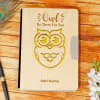 Personalised Diary with Wooden Owl Carved Cover Online