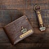 Personalized Classic PU Leather Wallet And Keychain Combo - Dark Brown Online