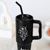 Gift Personalized Matte Black Floral Tumbler for Her