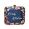 Gift Personalized Navy Blue Satin Clutch