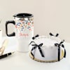 Personalized Travel Mug And Pearl Ribbon Cake Gift Combo Online