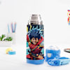 Buy Personalized Warrior Caricature School Bag And Water Bottle Combo- Blue