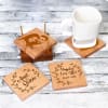 Gift Personalized Wooden Coasters with Coaster Holder for Couples - Set of 4