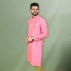 Gift Pink Art Silk Kurta Pant Set for Men