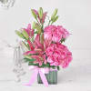 Gift Pink Asiatic Lilies & Roses in Vase Arrangement with Teddy