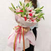 Pink Lily Roses & Carnations Arranged in a Ribbon Bouquet Online