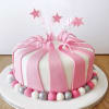 Pink & Silver Striped Fondant Cake (2 Kg) Online