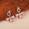 Gift Pink Stone And CZ Drop Earrings
