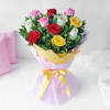 Buy Pink Yellow Red & White Roses Arrangement with Chocolate Cake (Half Kg)