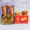 Pooja Thali with Glass Set and Gourmet Hamper Online