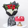 Gift Premium Red Roses Bouquet With Red Velvet Cake