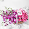 Gift Purple Orchids & Pink Roses in Basket for Mother