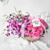 Purple Orchids & Pink Roses in Basket for Mother Online