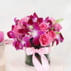 Gift Purple Orchids & Pink Roses In Round Vase
