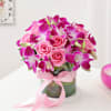 Gift Purple Orchids & Pink Roses In Round Vase