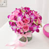 Buy Purple Orchids & Pink Roses In Round Vase