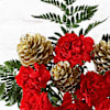 Gift Radiant Red Carnations And Golden Pinecones Christmas Arrangement