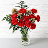 Radiant Red Carnations And Golden Pinecones Christmas Arrangement Online