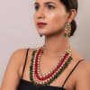 Buy Red And Green Long Necklace Set
