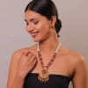 Buy Red Beads And Pearls Necklace Set