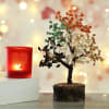 Red Glass Heart Design Tea Light Holder with Colorful Stone Tree Online