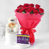 Red Rose Bouquet with Teddy & Cadbury Chocolates Online