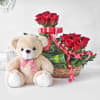 Red Roses in Basket with Cute Teddy Online