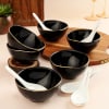 Gift Regal Feast Set of 6 Soup Bowls N Spoons - Black